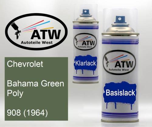 Chevrolet, Bahama Green Poly, 908 (1964): 400ml Sprühdose + 400ml Klarlack - Set, von ATW Autoteile West.